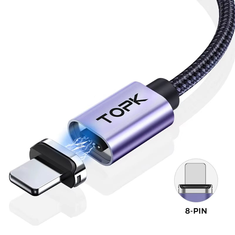 Magnetic Charging Cable 3A Micro USB Type C Cable with Led Light Magnet Phone Charger Cord for Iphone Android Devices
