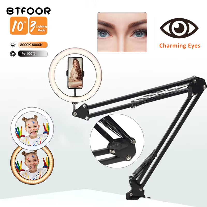 26CM Photography Lighting Vlog Youtube Fill Ring Light Lamp Live COOK Phone Ringlight Tripod Stand Photo Led Selfie Remote