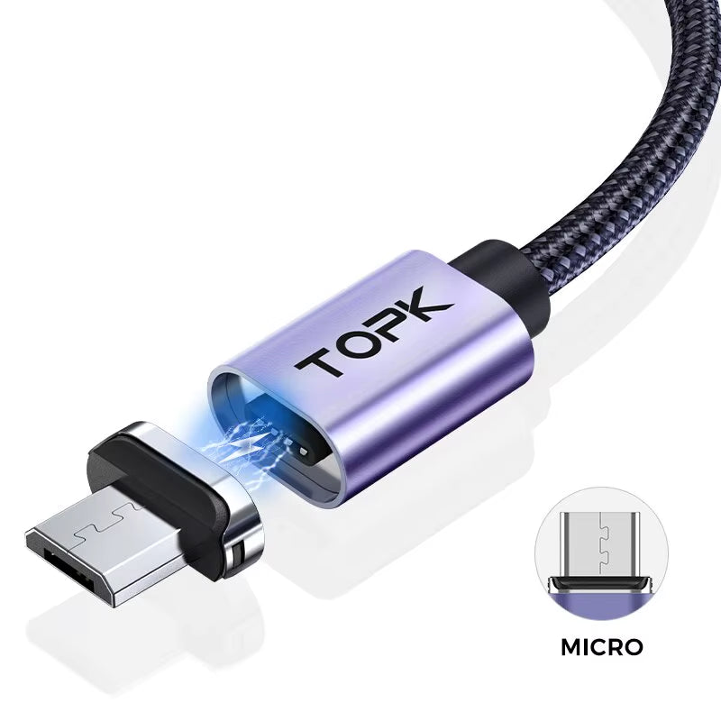 Magnetic Charging Cable 3A Micro USB Type C Cable with Led Light Magnet Phone Charger Cord for Iphone Android Devices