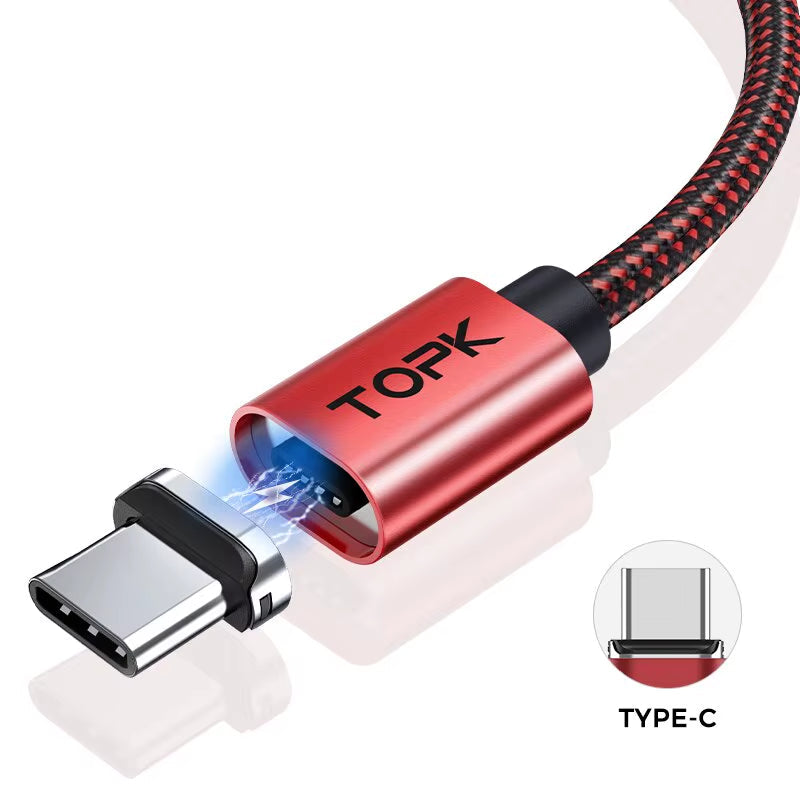 Magnetic Charging Cable 3A Micro USB Type C Cable with Led Light Magnet Phone Charger Cord for Iphone Android Devices