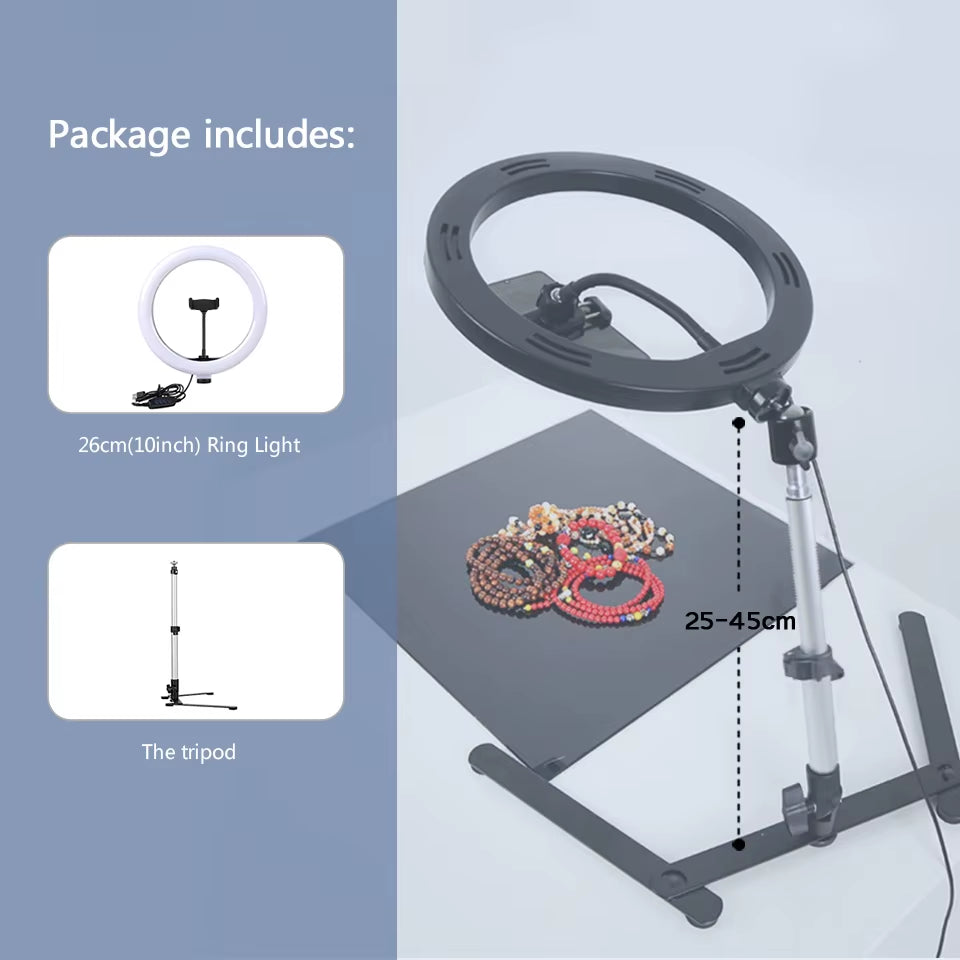 26CM Photography Lighting Vlog Youtube Fill Ring Light Lamp Live COOK Phone Ringlight Tripod Stand Photo Led Selfie Remote
