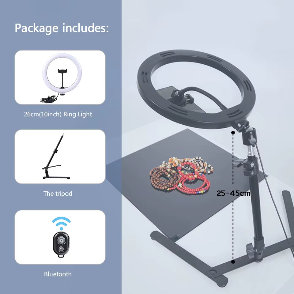 26CM Photography Lighting Vlog Youtube Fill Ring Light Lamp Live COOK Phone Ringlight Tripod Stand Photo Led Selfie Remote