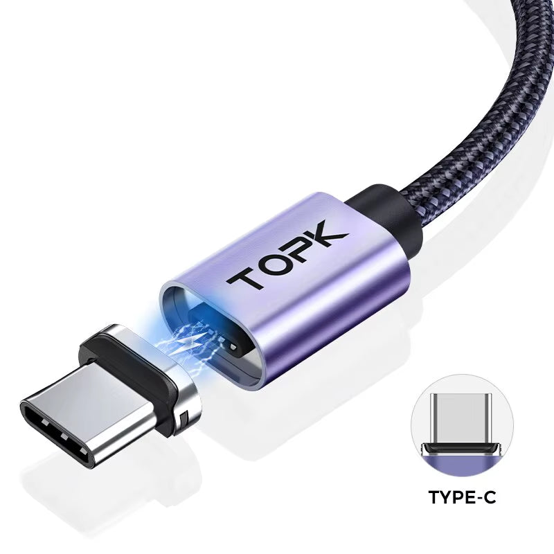 Magnetic Charging Cable 3A Micro USB Type C Cable with Led Light Magnet Phone Charger Cord for Iphone Android Devices