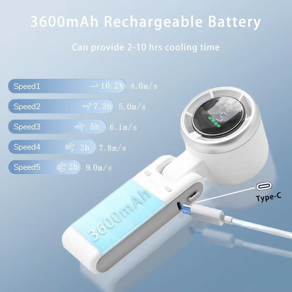 Portable Mini Handheld Fan - 5-Speed USB Rechargeable