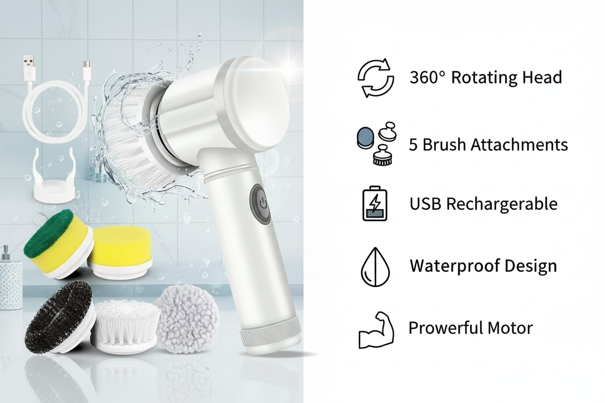5 in 1 Cordless Spin Scrubber - Brush Heads