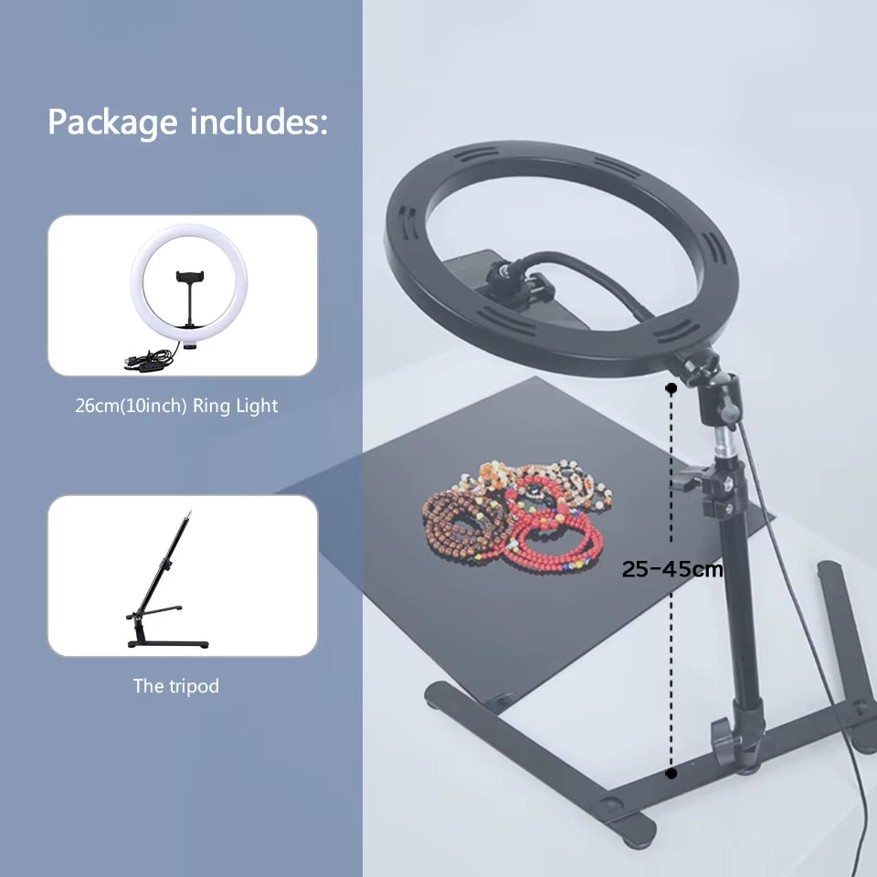 26CM Photography Lighting Vlog Youtube Fill Ring Light Lamp Live COOK Phone Ringlight Tripod Stand Photo Led Selfie Remote