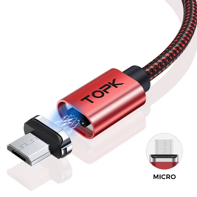 Magnetic Charging Cable 3A Micro USB Type C Cable with Led Light Magnet Phone Charger Cord for Iphone Android Devices