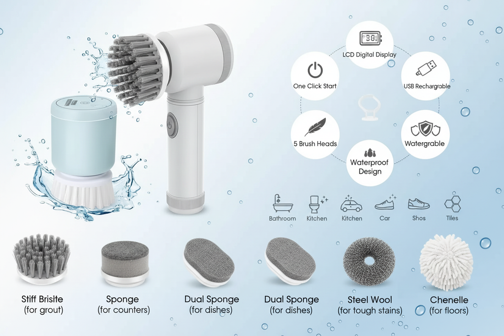 5 in 1 Cordless Spin Scrubber - Brush Heads
